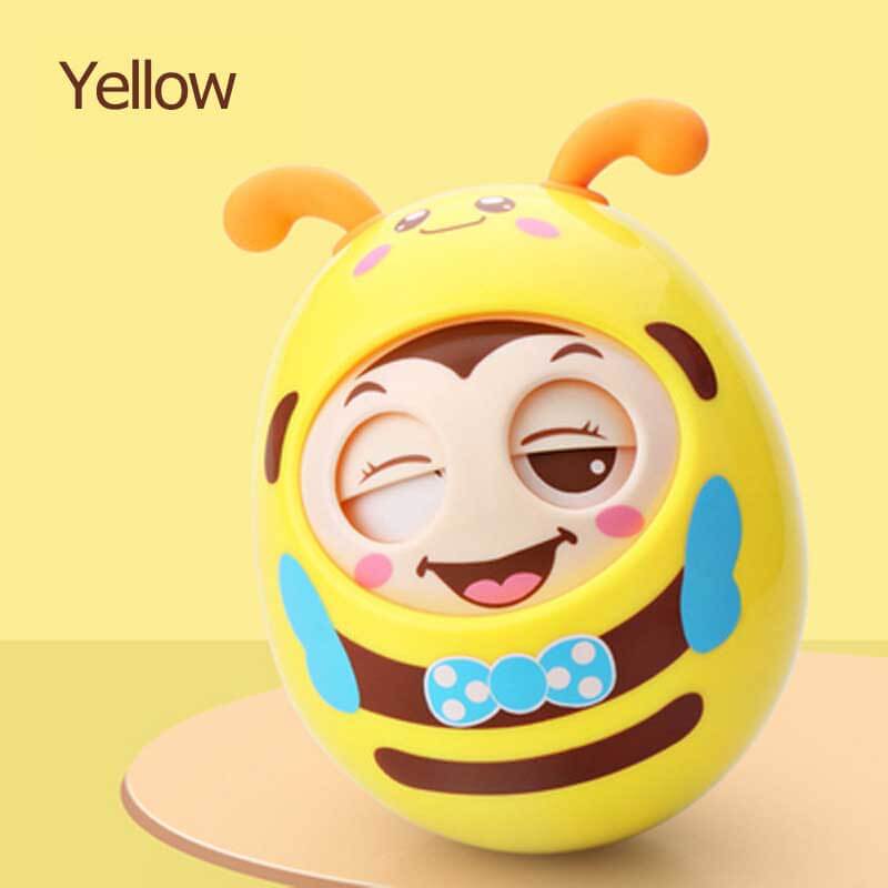 Yellow and black cartoon bee tumbler toy, ideal for baby's motor skills and teething