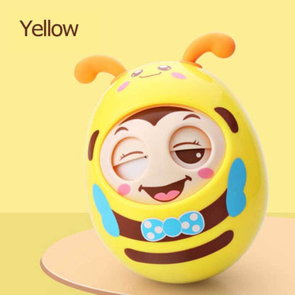 Yellow and black cartoon bee tumbler toy, ideal for baby's motor skills and teething