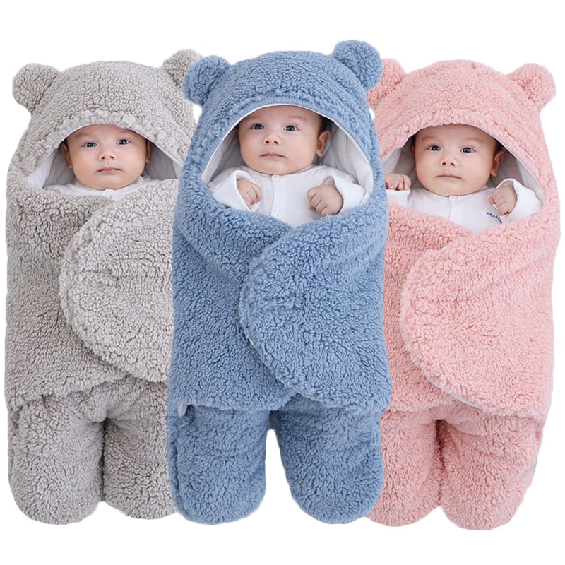 Baby's Cozy Bear Swaddle Sleeping Bag, soft cotton infant swaddle with bear hoodie, newborn comfort