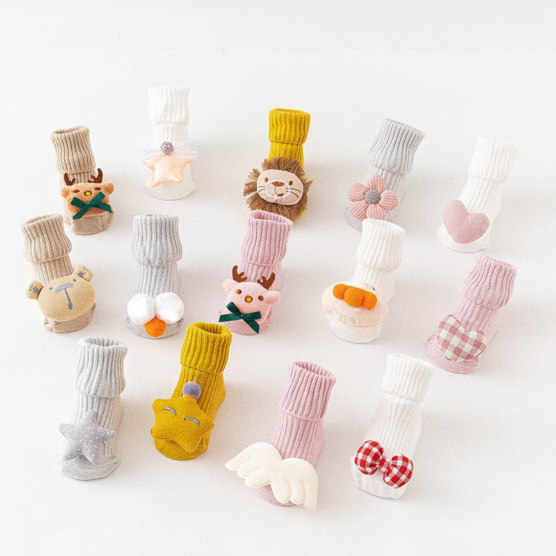 Baby's cute animal anti-slip long socks, perfect for infants and toddlers learning to walk.