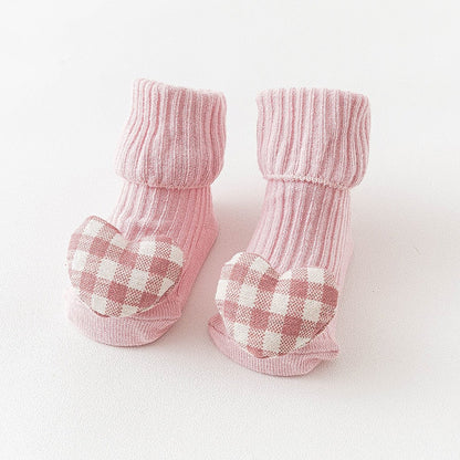 Durable cotton blend anti-slip long socks for babies, with embroidered animal details.