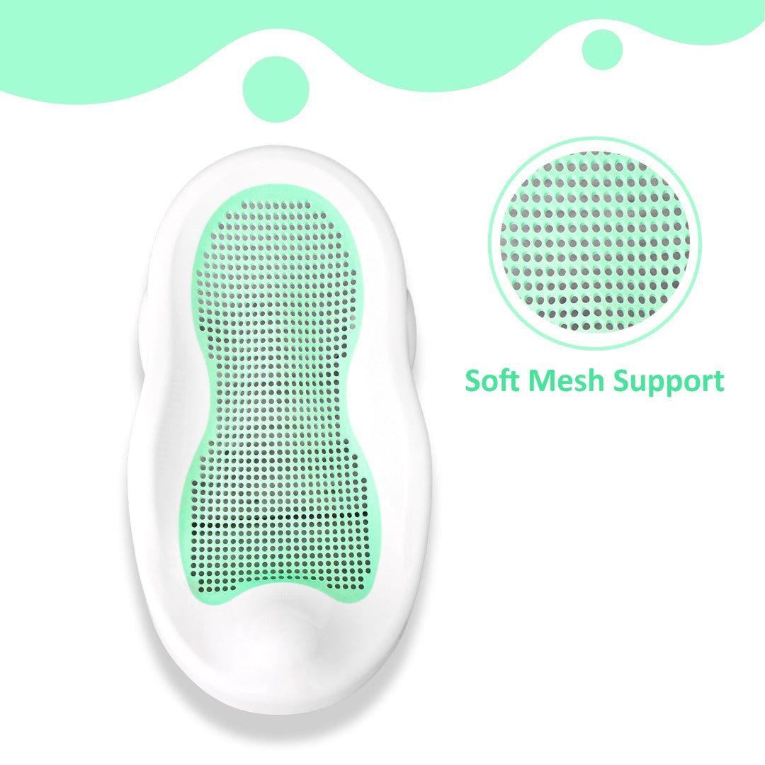 Close-up of non-slip grips on Baby's First Bath Adventure Seat, ensuring infant safety