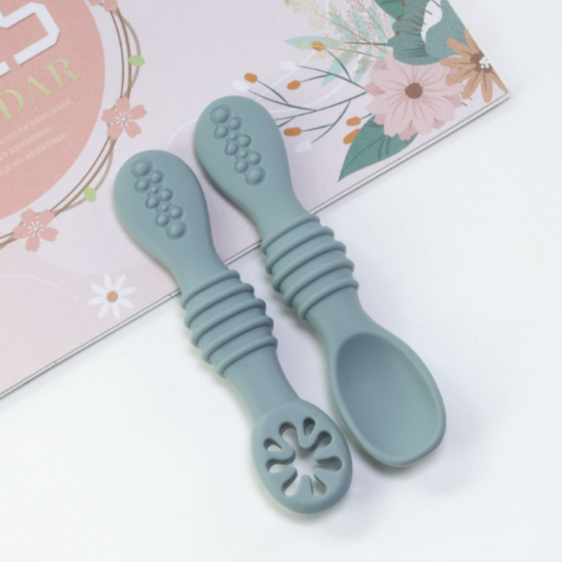 Baby's First Self-Feeding Silicone Spoon set for gentle and safe baby-led weaning, soft for gums.