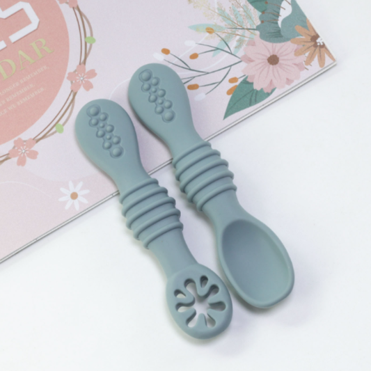 Baby's First Self-Feeding Silicone Spoon set for gentle and safe baby-led weaning, soft for gums.