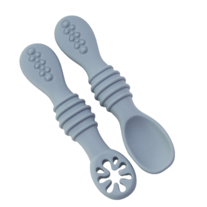 Baby-led weaning spoon set with soft silicone tips, safe and comfortable for developing mouths.