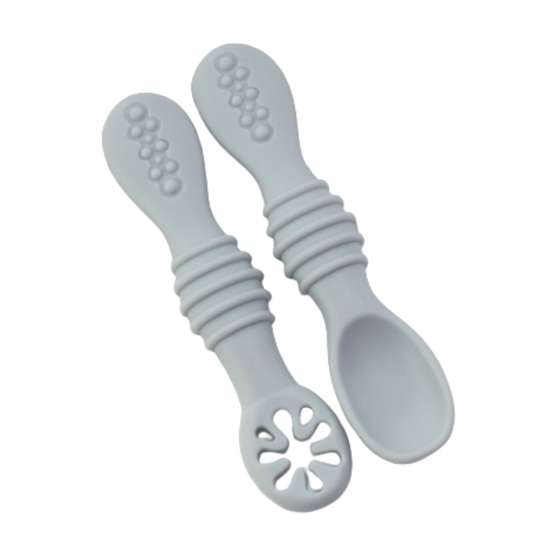 First solids spoon set: BPA-free soft silicone designed for gentle feeding and easy handling.