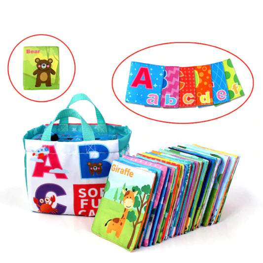 Baby's First Soft Cloth Learning Book Set, a colorful educational toy for infant sensory development.