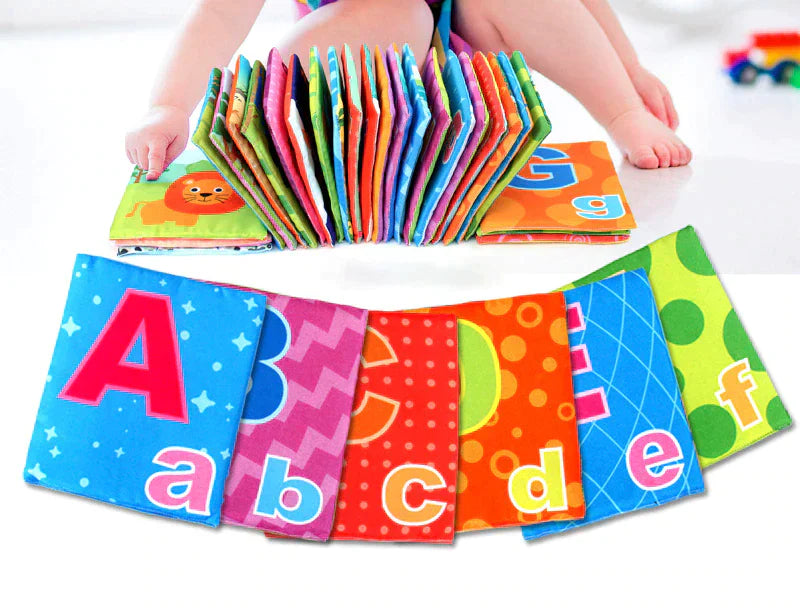 Toddler learning book set made of soft cloth, featuring engaging pages for baby activity and play.