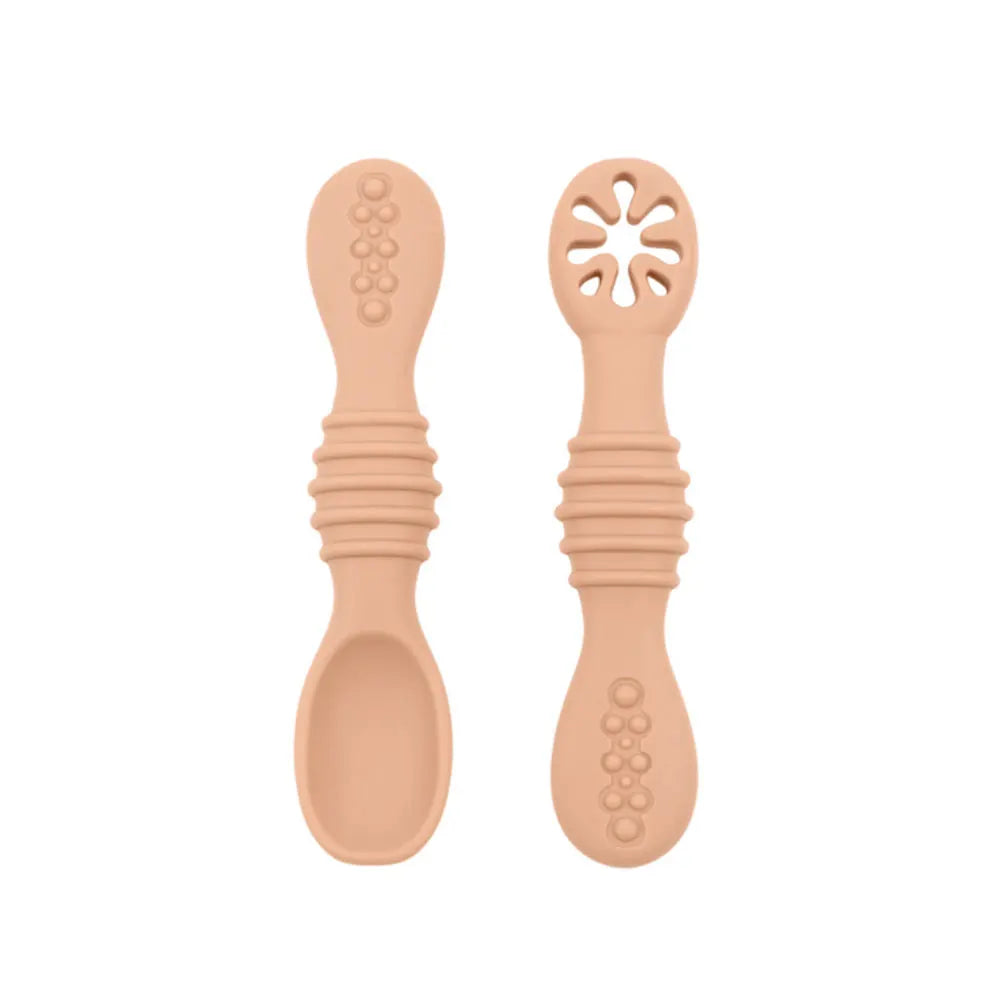 Colorful BPA-free silicone baby spoons, designed for easy gripping by toddlers and gentle feeding.