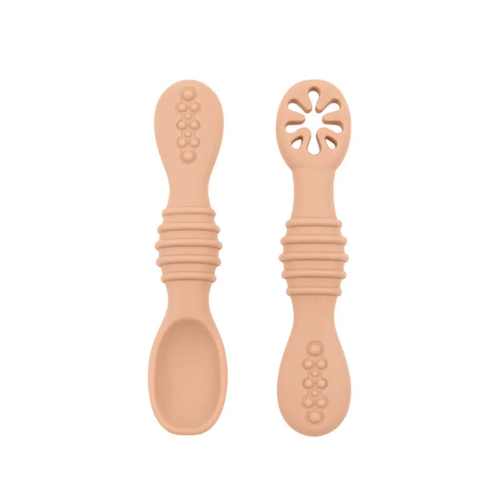 Colorful BPA-free silicone baby spoons, designed for easy gripping by toddlers and gentle feeding.