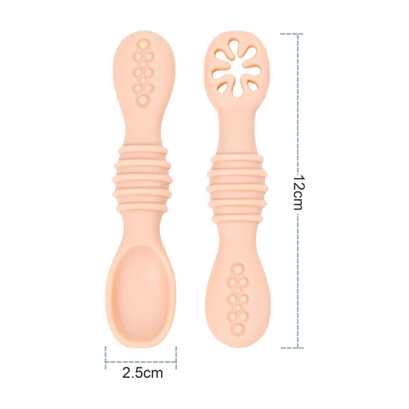 BPA-free silicone baby spoon, vibrant color, essential for safe and comfortable baby weaning.