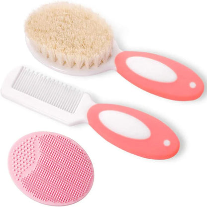 Baby's gentle hair brush & comb set with soft bristles for delicate newborn scalps & cradle cap prevention.