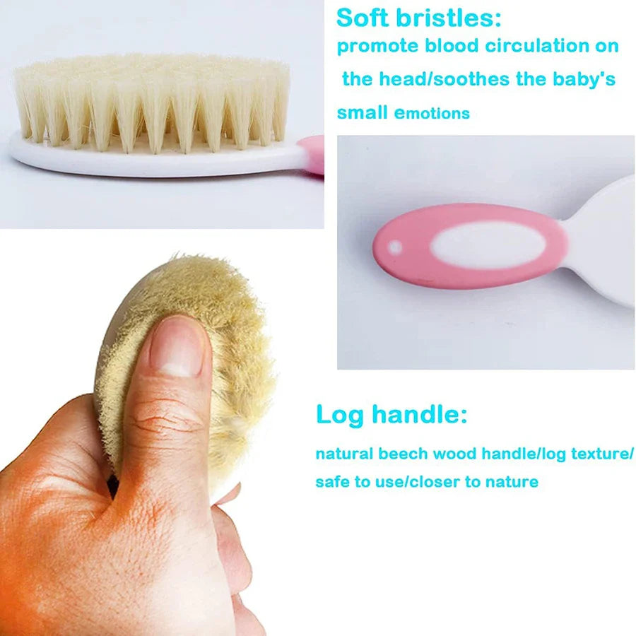 Nursery essential: baby hair brush & comb set, ideal for new parents, a thoughtful baby shower gift.