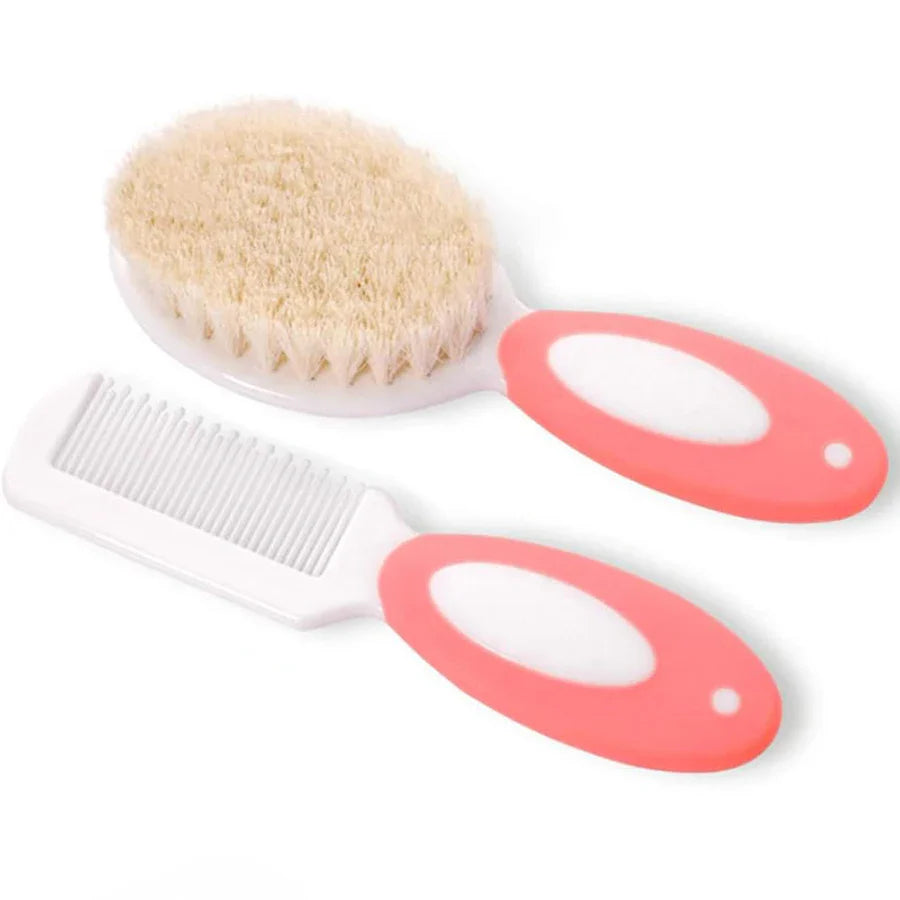 Ergonomic baby brush & comb with soft, natural bristles for comfortable & gentle infant hair care.