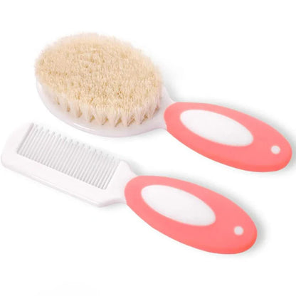 Ergonomic baby brush & comb with soft, natural bristles for comfortable & gentle infant hair care.