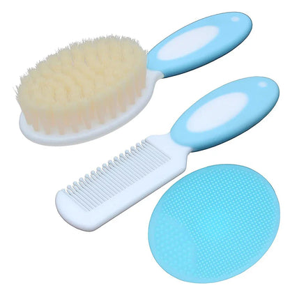 Close-up of soft-bristle baby brush & fine-tooth comb, designed for delicate baby hair & sensitive scalps.