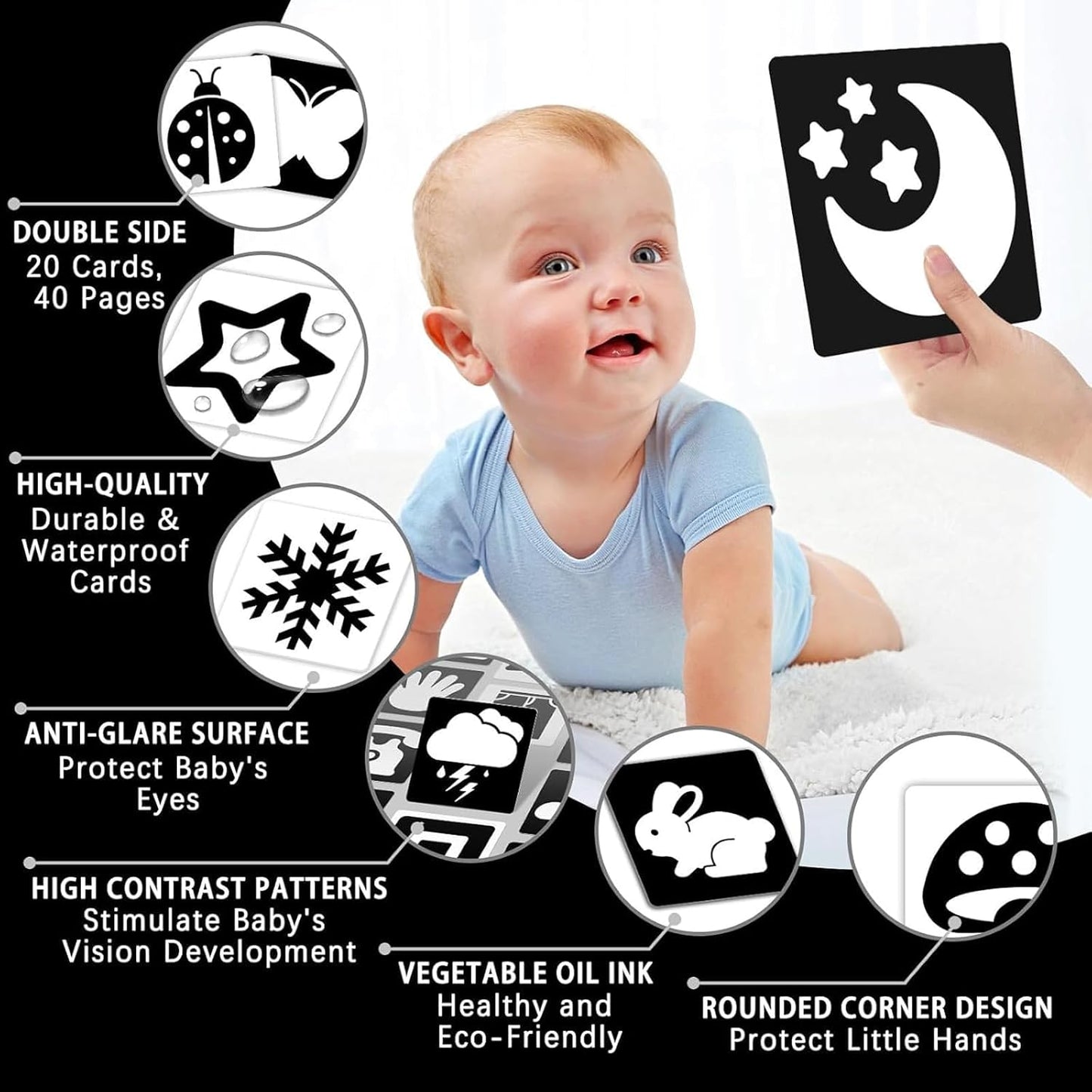 Set of high-contrast baby vision books, excellent for infant learning and development
