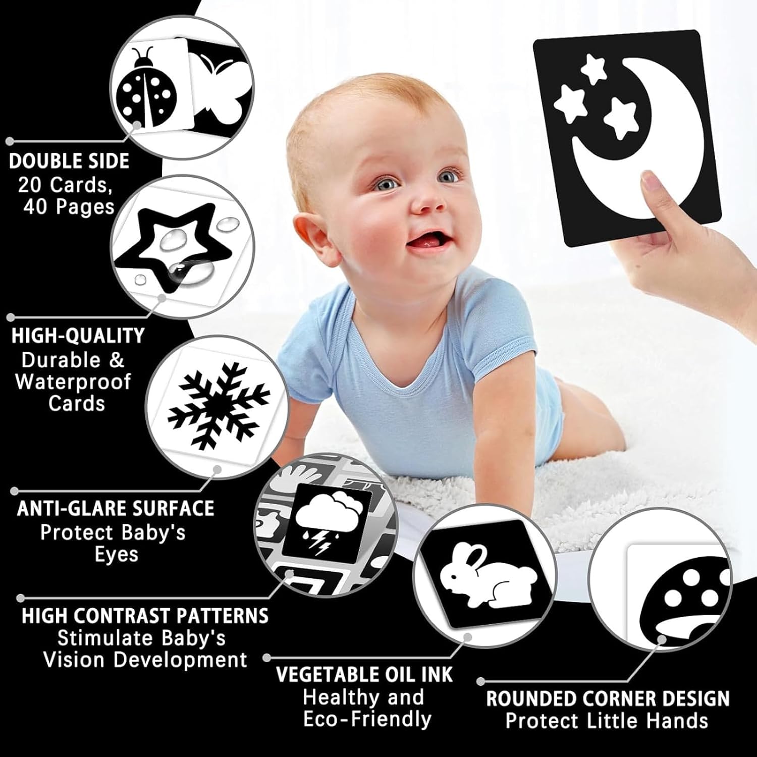 Set of high-contrast baby vision books, excellent for infant learning and development