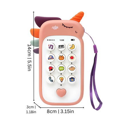 Musical toy phone with soft teether ears, perfect for babies & toddlers. Educational & interactive.