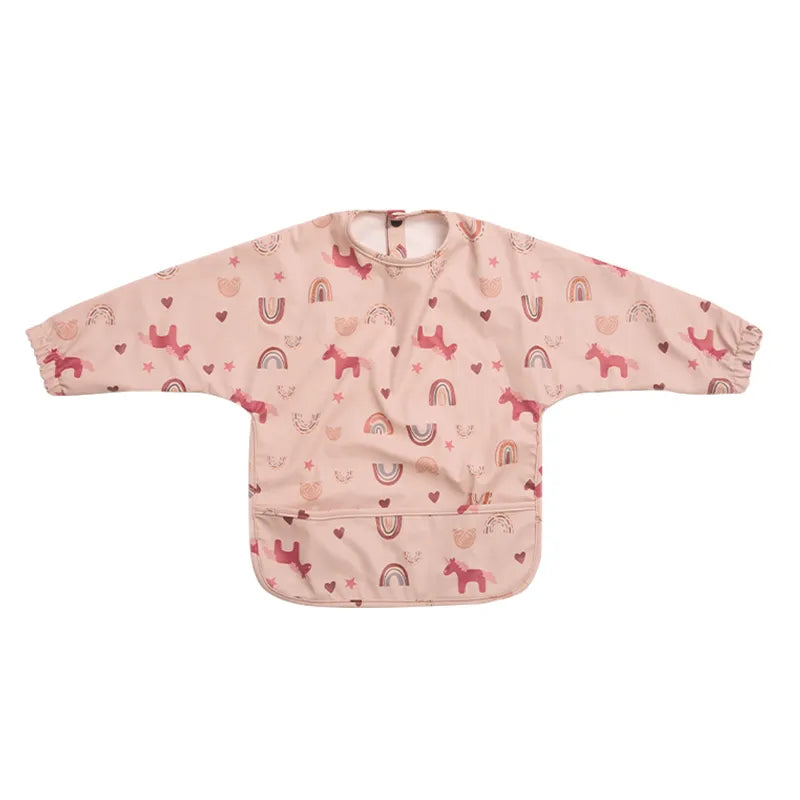 Compact and foldable long sleeve waterproof bib, perfect for on-the-go baby feeding