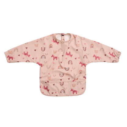 Compact and foldable long sleeve waterproof bib, perfect for on-the-go baby feeding