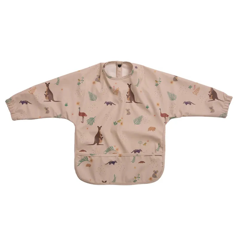 Durable long sleeve toddler feeding bib that's stain-resistant and machine washable for parents