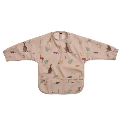 Durable long sleeve toddler feeding bib that's stain-resistant and machine washable for parents