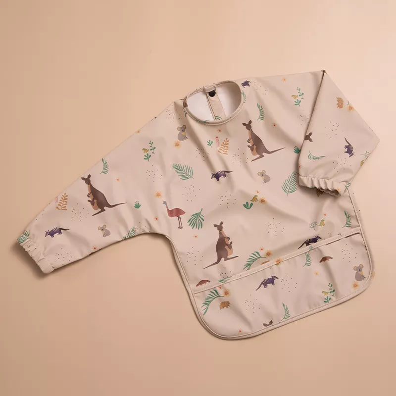 Comfortable long sleeve baby bib crafted from soft, non-toxic waterproof material for safety
