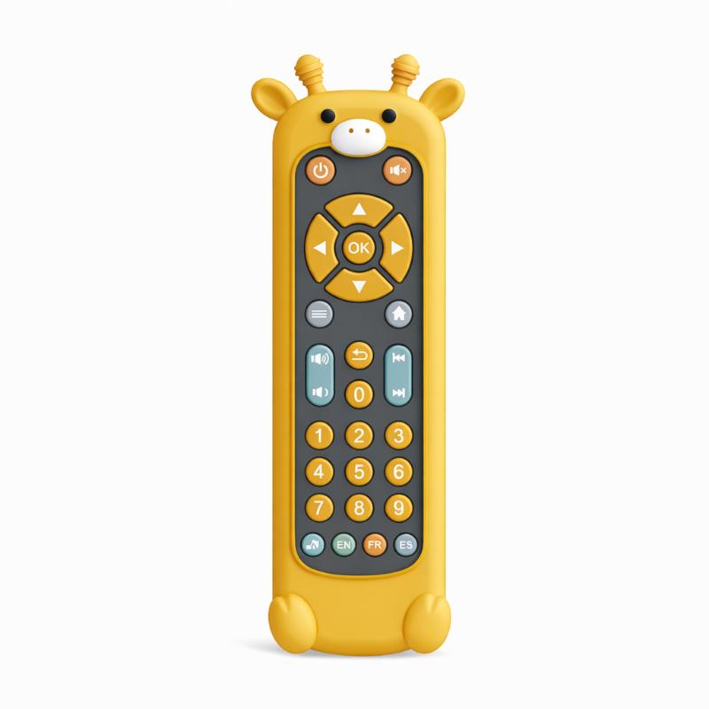 Purple and yellow musical remote toy, an engaging learning toy for babies and toddlers.