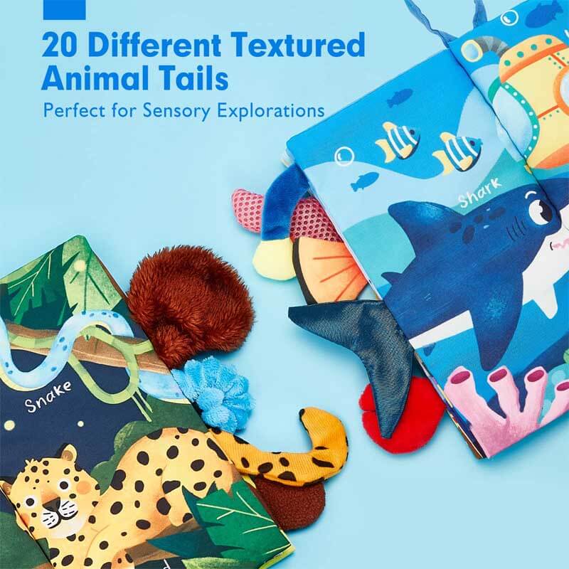 Set of Baby's Soft Fabric Animal Tail Touch Books, ideal infant gift and educational toy set.