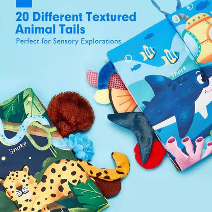 Set of Baby's Soft Fabric Animal Tail Touch Books, ideal infant gift and educational toy set.