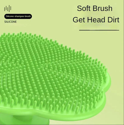 Aqua blue silicone baby bath brush with soft bristles for delicate head massage & cleansing