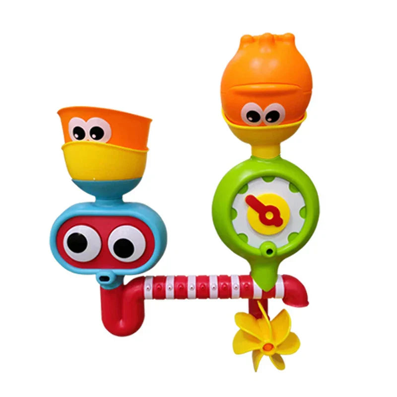Infant bath toy with spinning waterwheel, designed for engaging bath time play and skill development