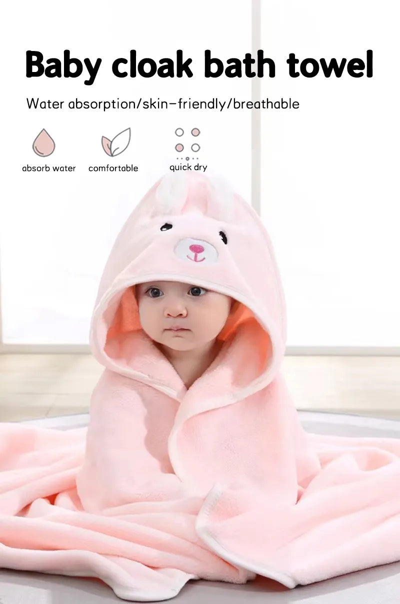 Baby's comfortable cartoon hooded towel, gentle polyester for toddlers