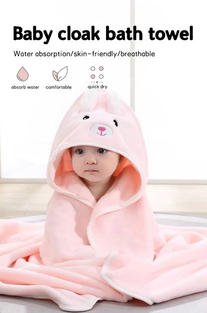 Baby's comfortable cartoon hooded towel, gentle polyester for toddlers