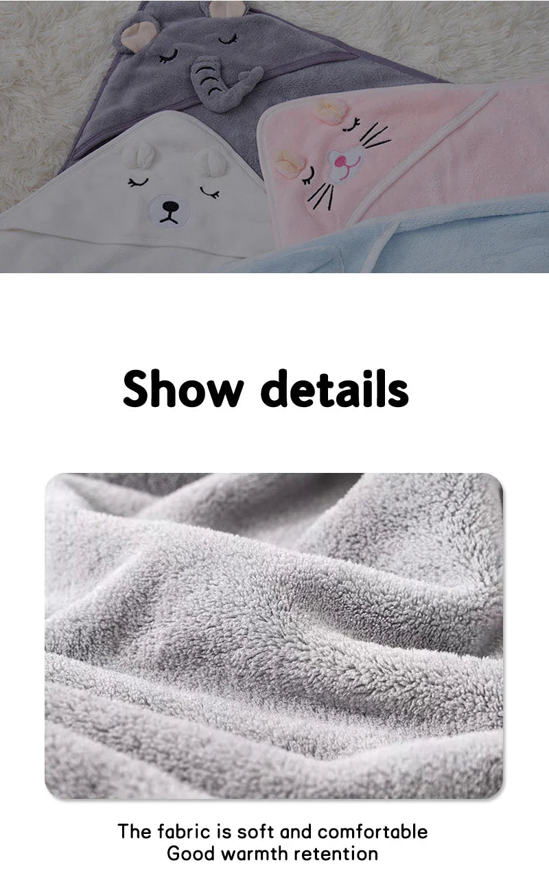 Baby's favorite cartoon hooded towel, durable and machine washable polyester