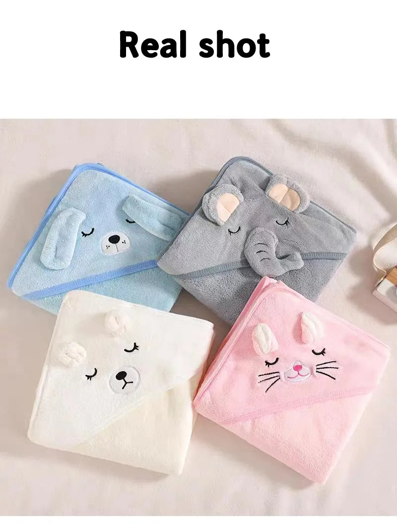 Colorful cartoon hooded bath towel for baby, adding joy to bath time routine
