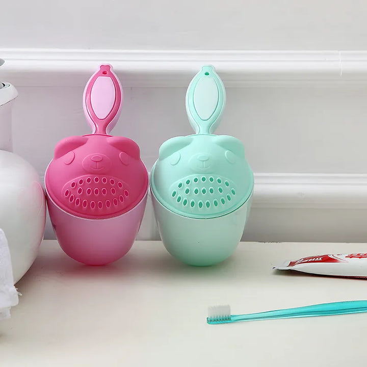 Baby's tear-free shampoo rinser cup, a gentle bath essential for happy bath time & baby care.