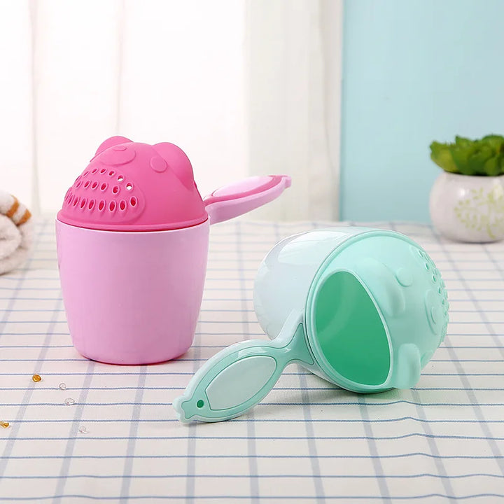PP plastic baby shampoo cup for gentle, tear-free toddler wash & kids hygiene during bath time.