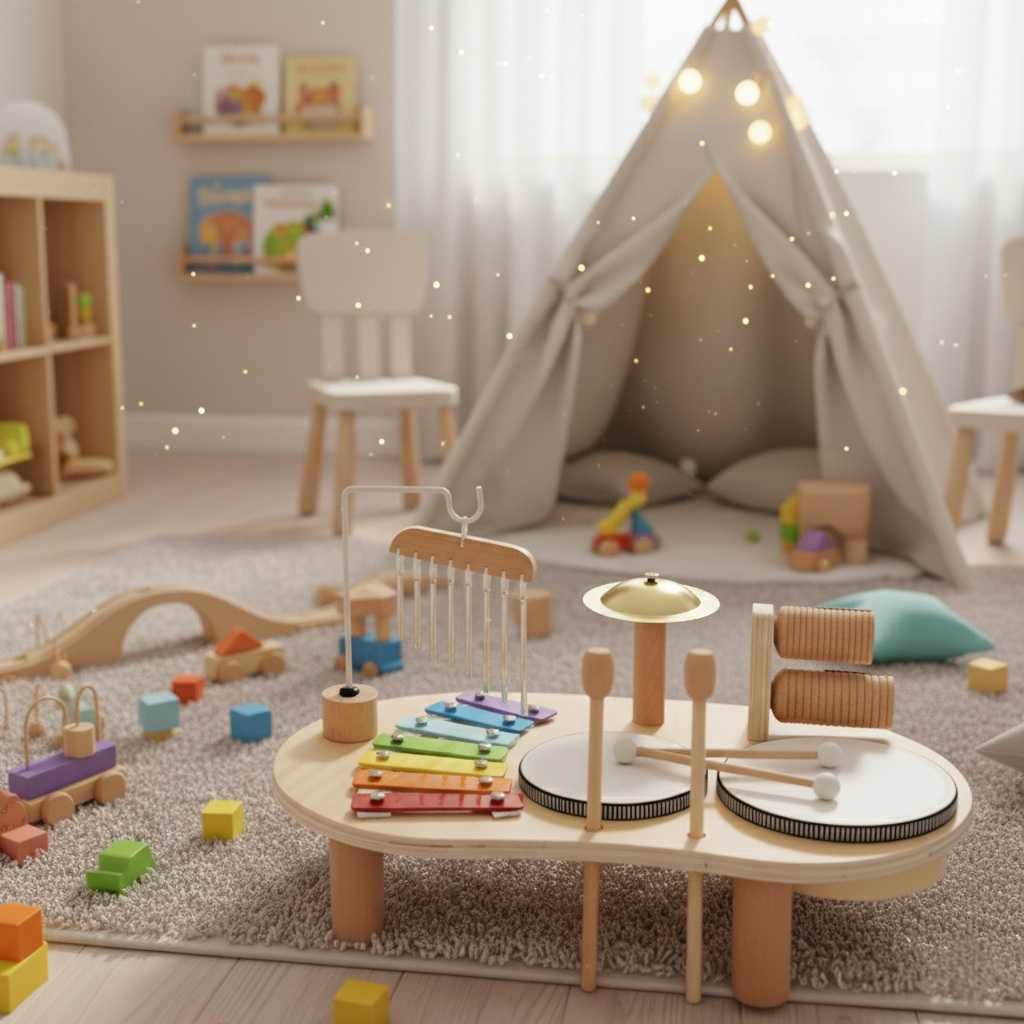 Wooden baby instruments play set for early development and sensory music play