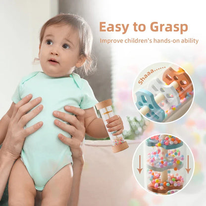 Educational baby rain stick, wood, colorful beads, stimulating sounds, perfect sensory toy for infant development