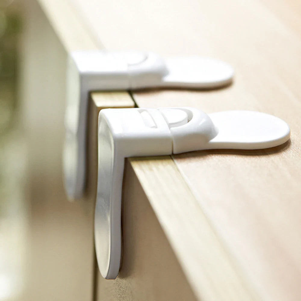 Infant safety drawer and cabinet locks, easy install adhesive, white, 4-piece pack