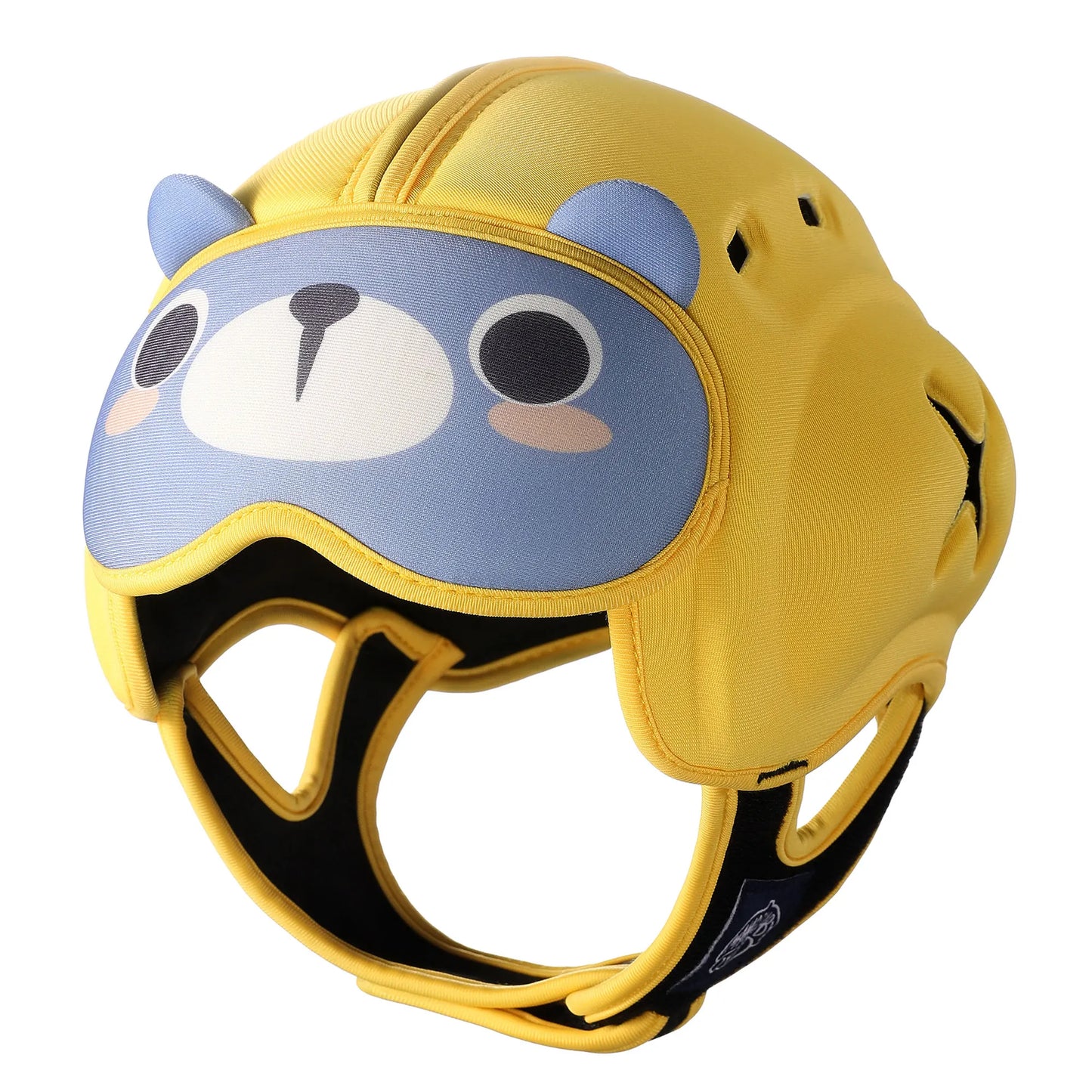 Baby safety helmet, lightweight & breathable, featuring a fun monkey design for active play.