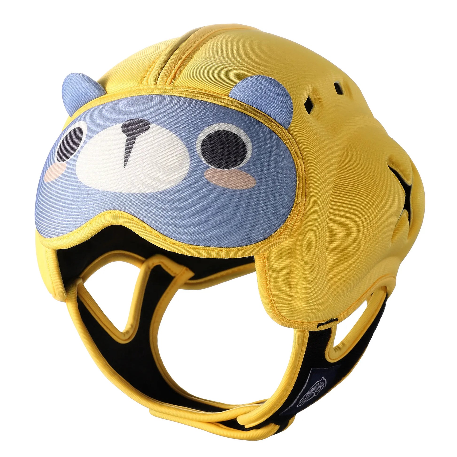 Baby safety helmet, lightweight & breathable, featuring a fun monkey design for active play.