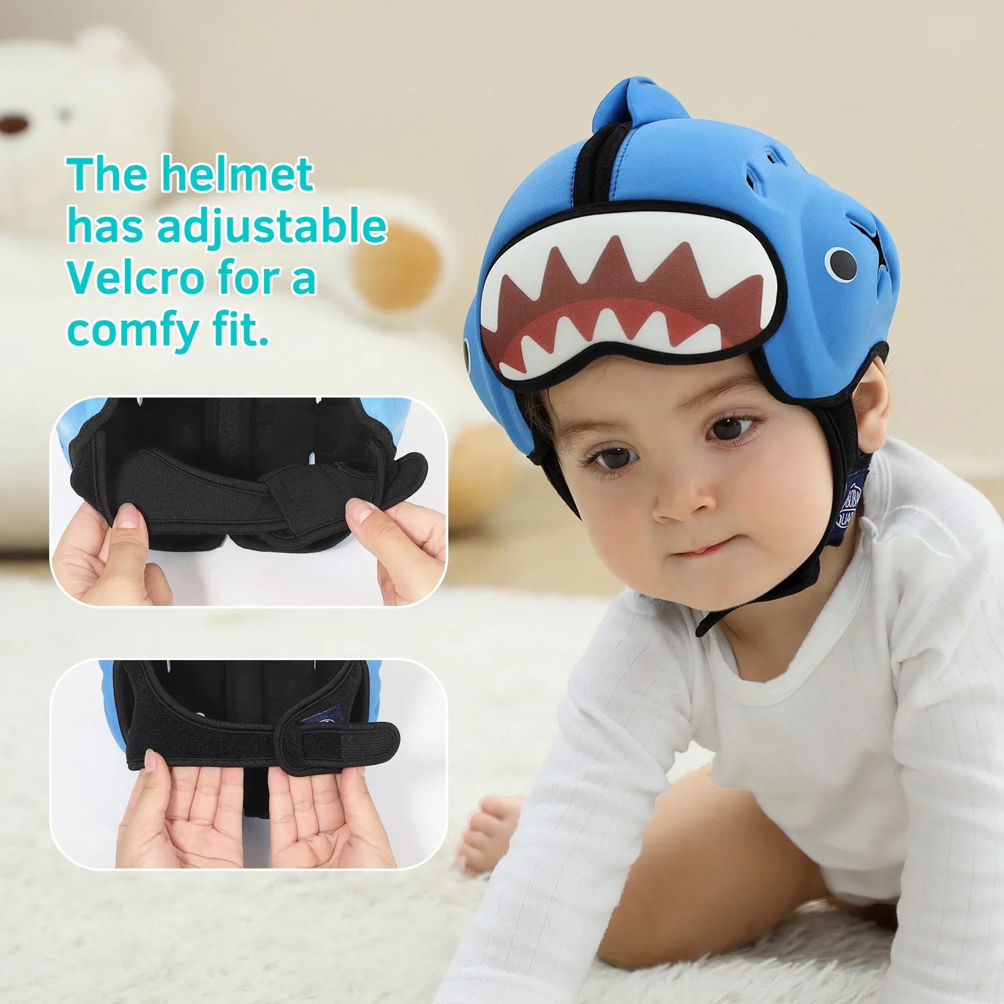 Adjustable baby crawling helmet featuring a sweet pink bunny design, essential toddler safety gear.