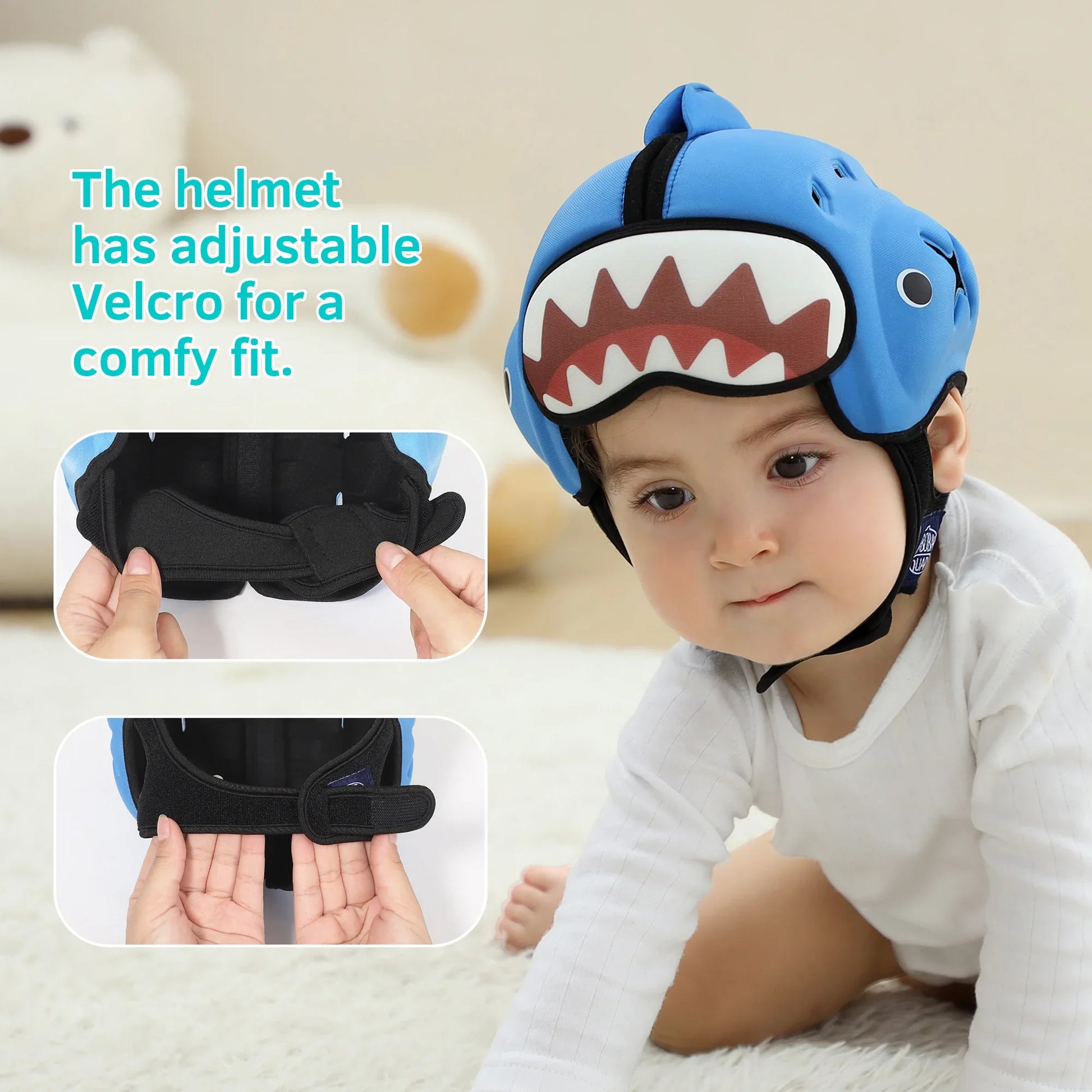 Adjustable baby crawling helmet featuring a sweet pink bunny design, essential toddler safety gear.