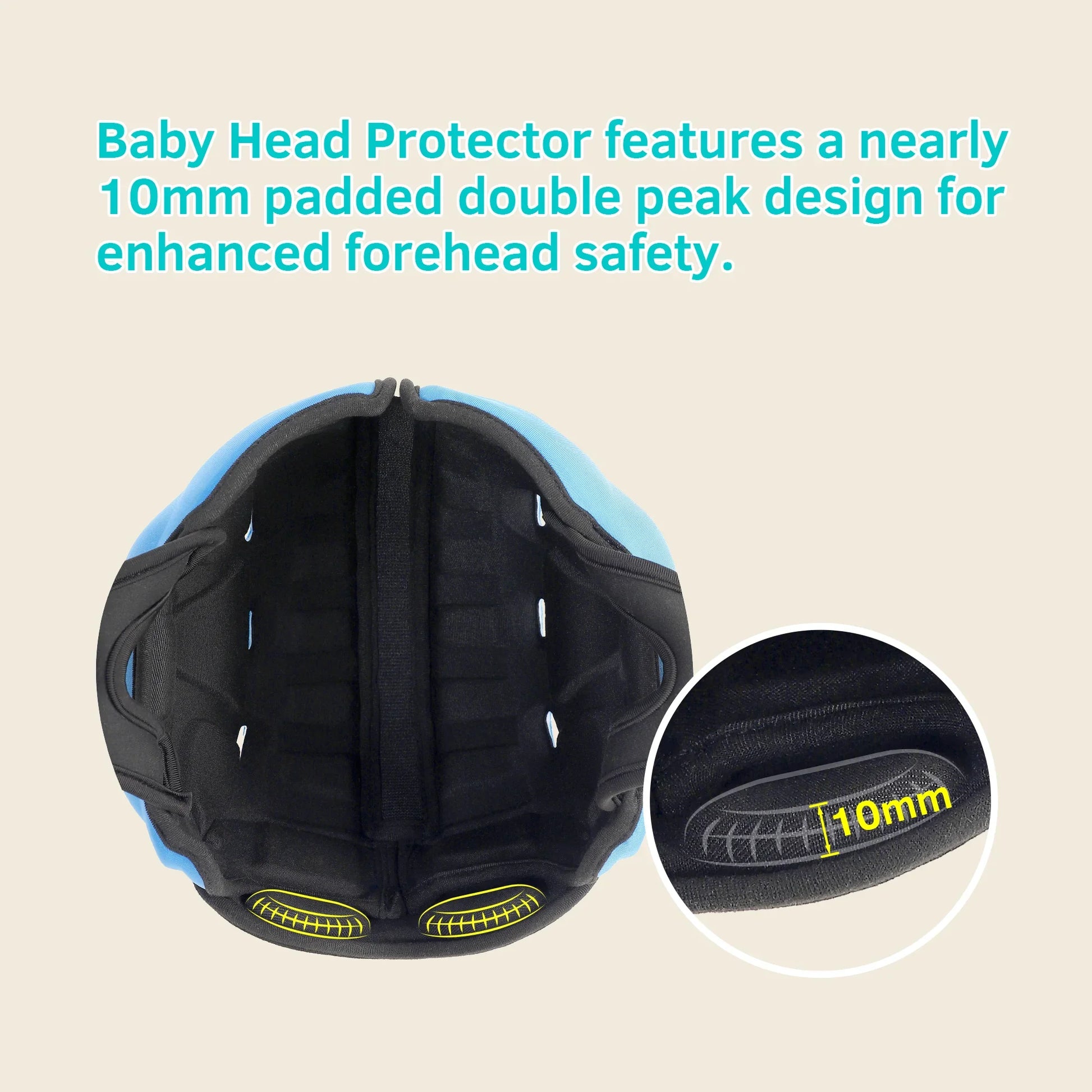 Walking aid head protector for babies, green with cheerful frog eyes, lightweight and comfortable.