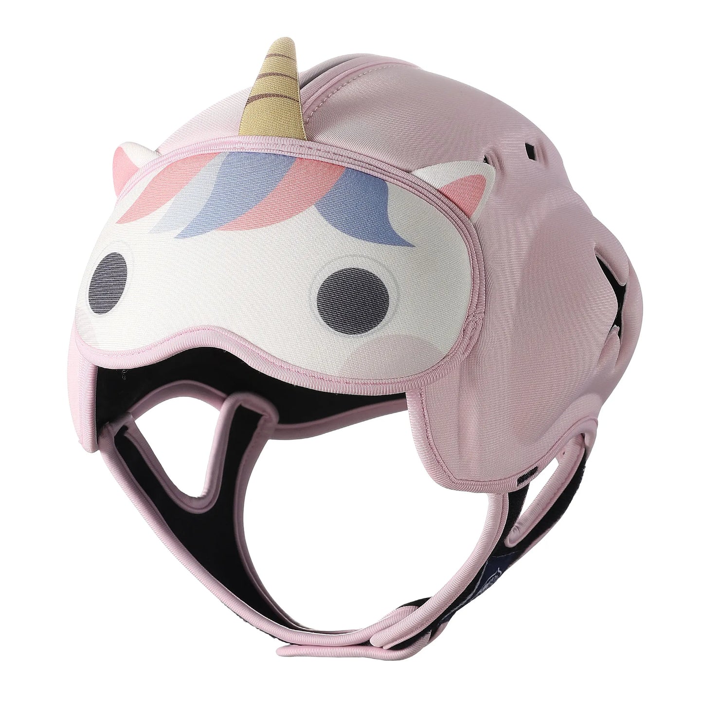 Breathable baby head protection, cute cartoon animal design, prevents bumps for active toddlers.