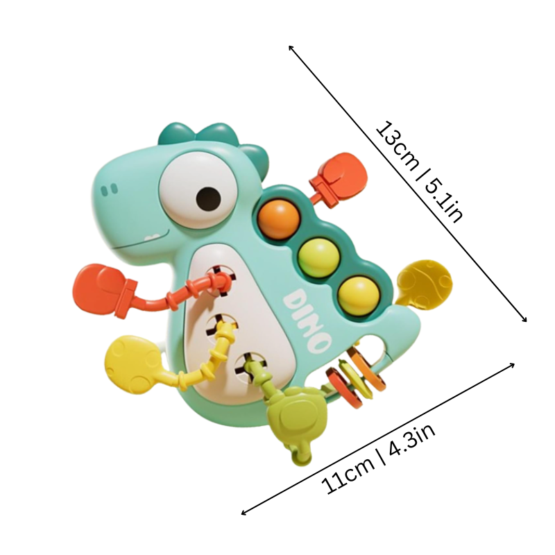 Infant teether and sensory toy for toddlers, promoting fine motor skills with varied textures, in red and blue.