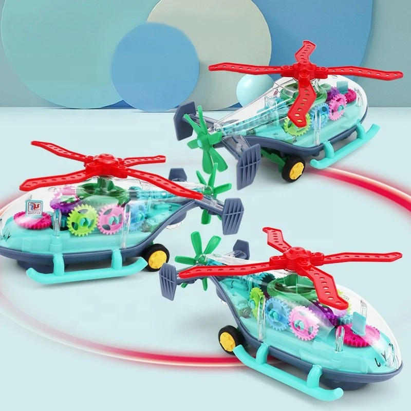 Baby Sensory Exploration Helicopter Toy with moving gears & lights for infants, promoting learning & development.